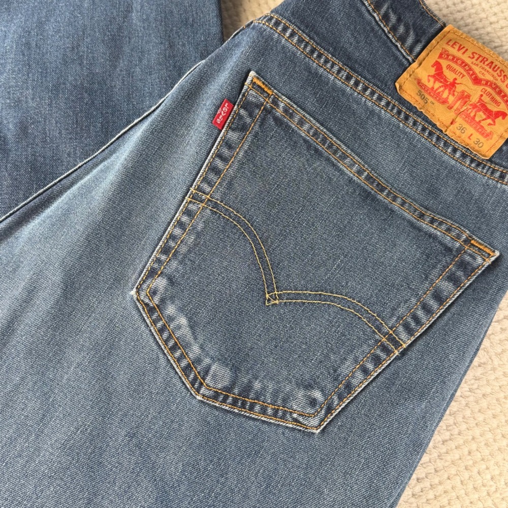 Levis 505 Regular Fit Straight Leg Jeans Medium Wash Blue 36x30 Mens Denim